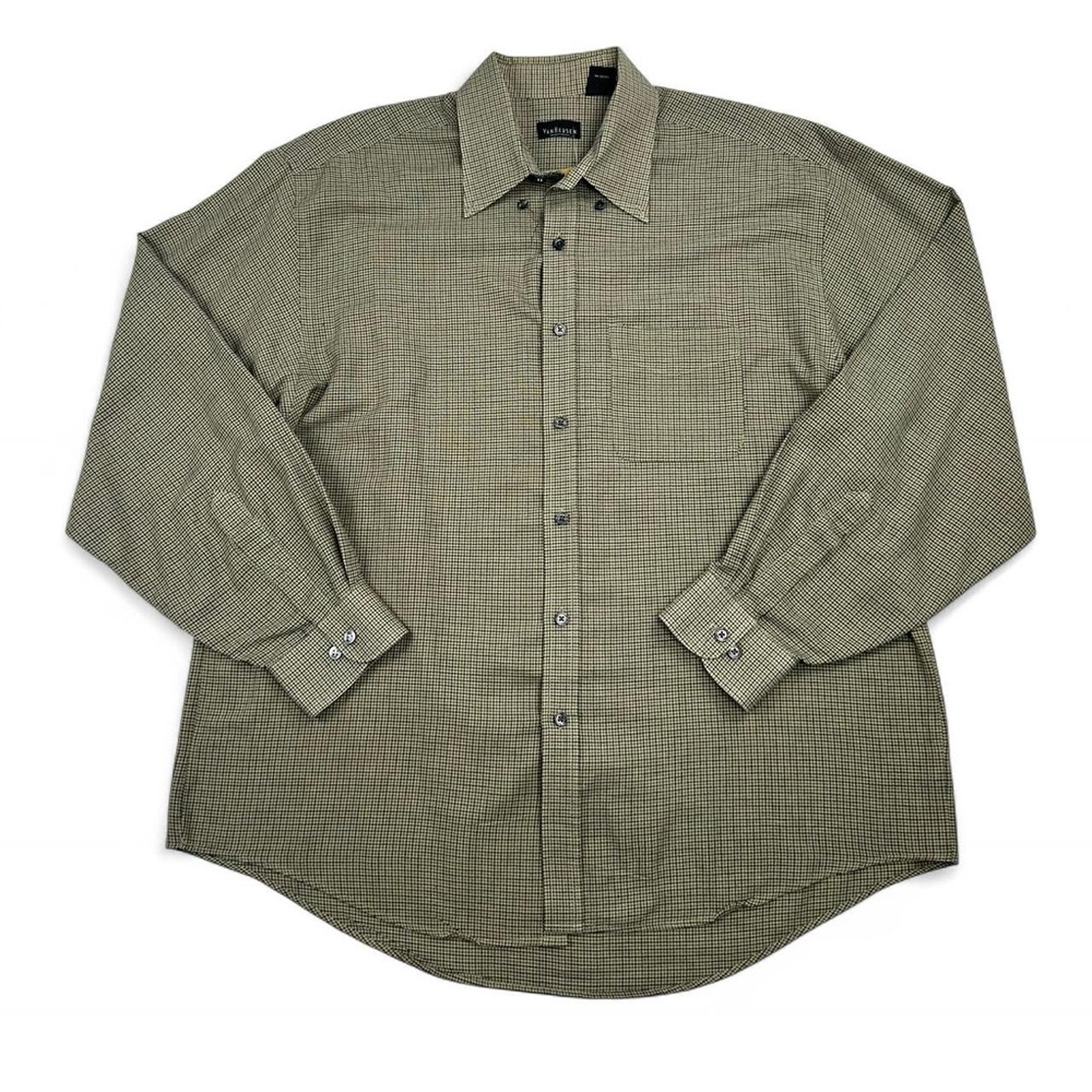 Vintage olive green micro houndstooth print oversized long sleeve button down